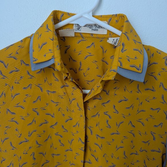 Serge Nancel Paris Mustard Yellow & Blue Heel Printed Long Sleeve Button Down - Picture 4 of 6